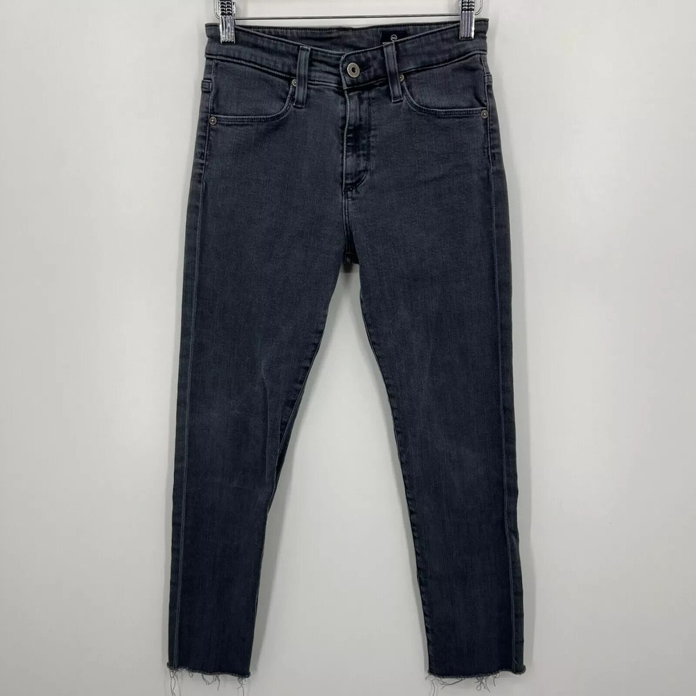 AG Adriano Goldschmied Womens Skinny Raw Hem Jeans Washed Black Size 27R USA